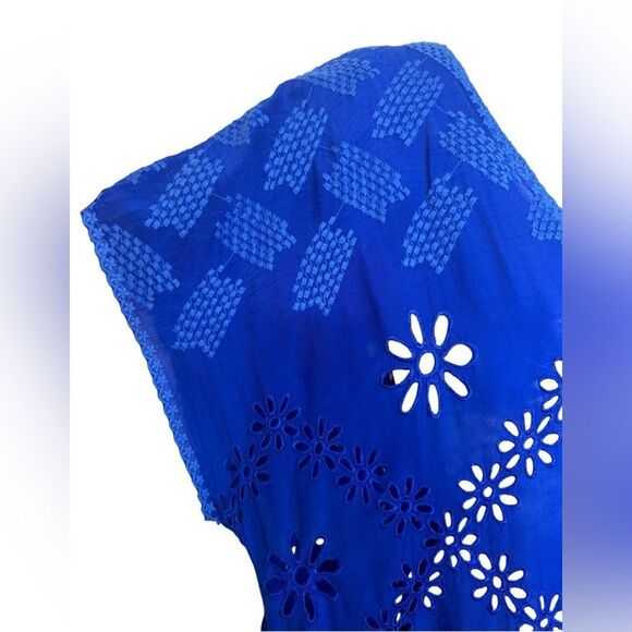 Johnny Was Cobalt Blue Sheer Eyelet Tunic Top - Picture 5 of 9